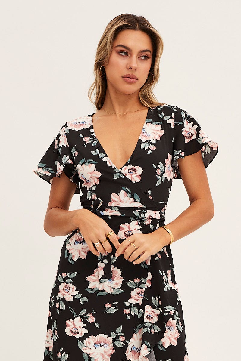 Print Wrap Midi Dress - Image 2
