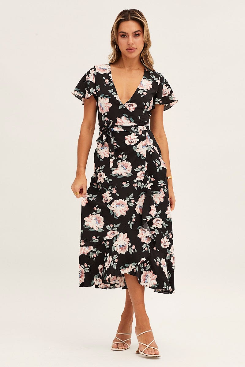 Print Wrap Midi Dress - Image 3