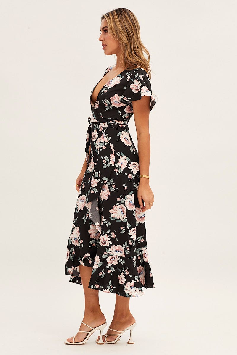 Print Wrap Midi Dress - Image 4
