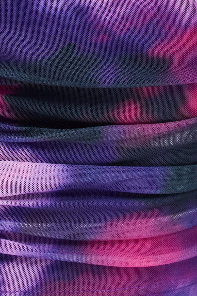 Purple Abstract Top Long Sleeve Abstract Print Mesh - Image 6