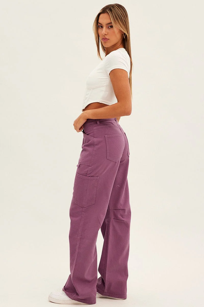 Purple Cargo Jeans Mid Rise - Image 4
