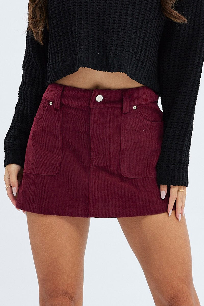 Purple Cargo Skirt Mini Mid Rise Corduroy - Image 2