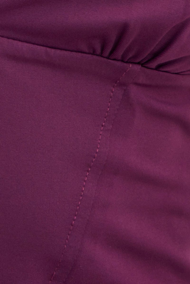 Purple Corset Detail Top Sleeveless Crop Slinky Jersey - Image 6
