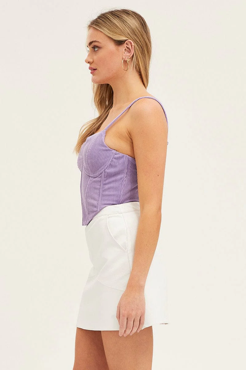 Purple Corset Top Sleeveless Crop Corduroy - Image 4