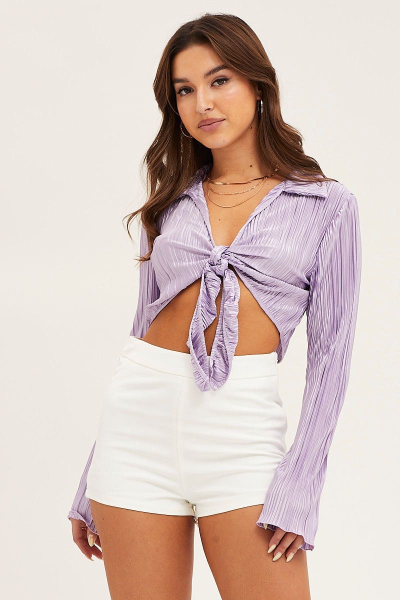 Purple Crop Shirts Long Sleeve - Image 3
