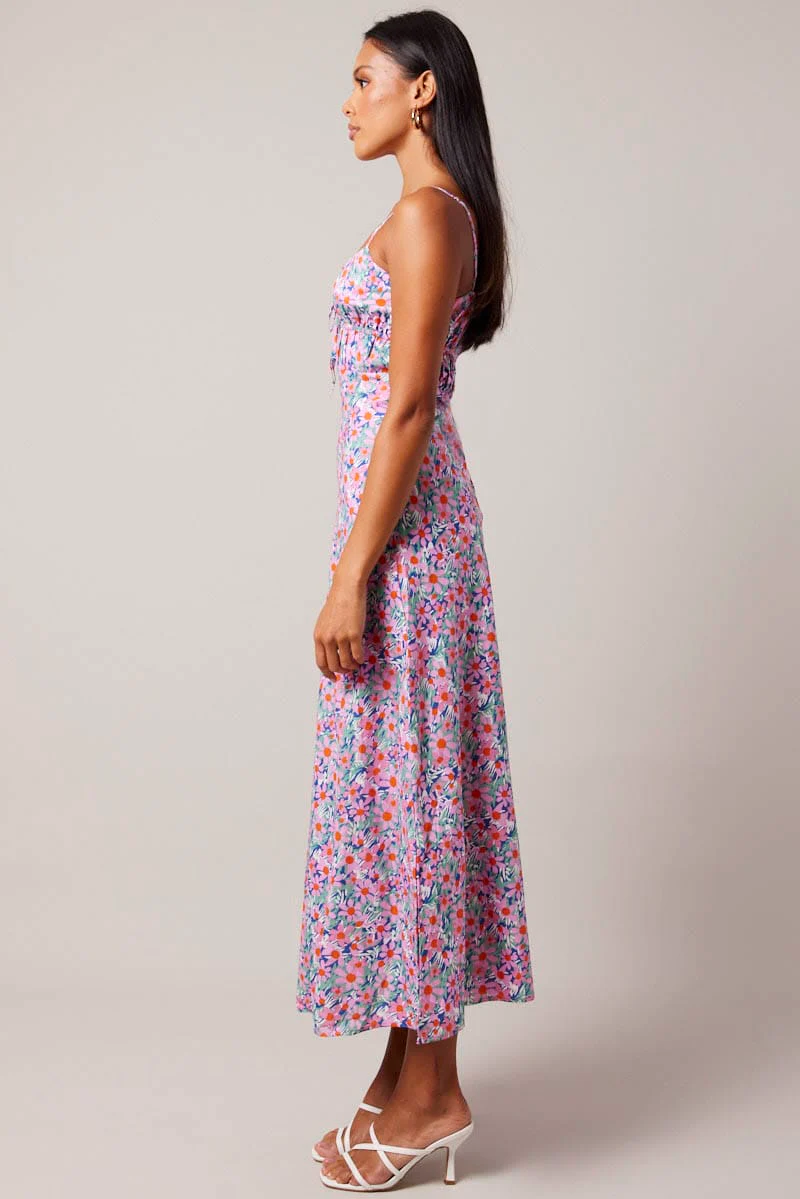 Purple Ditsy Maxi Dress Strappy - Image 4