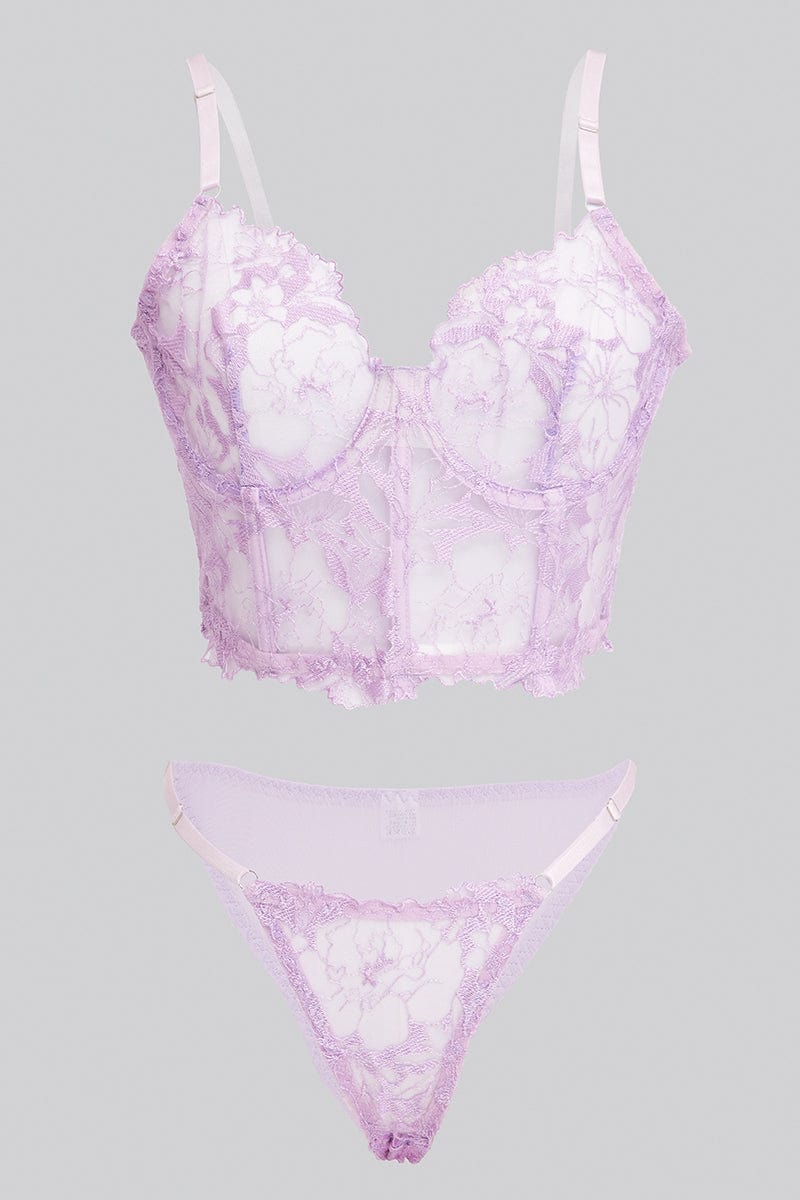 Purple Embroidered Lingerie Set