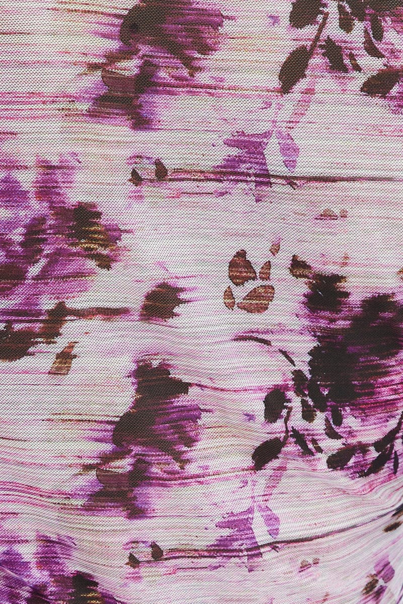 Purple Floral Corset Top Long Sleeve Crop - Image 6