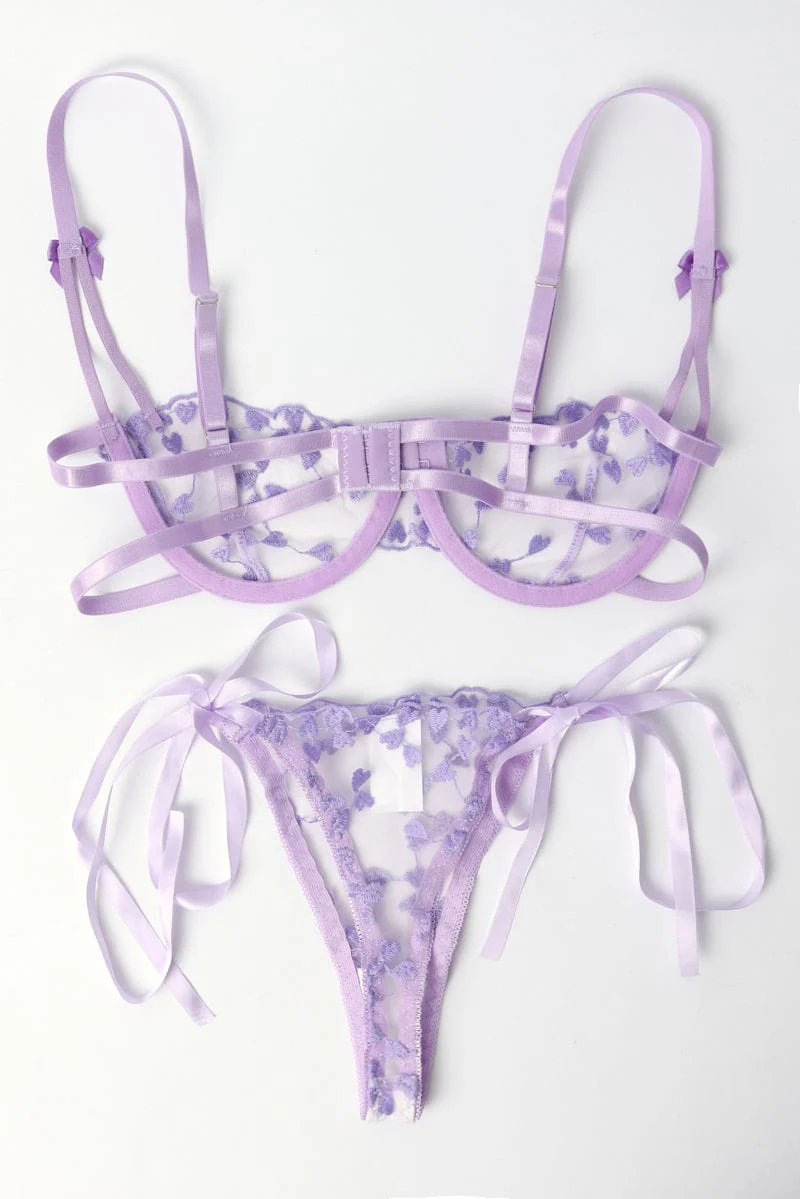 Purple Heart Embroidery Lingerie Set - Image 2