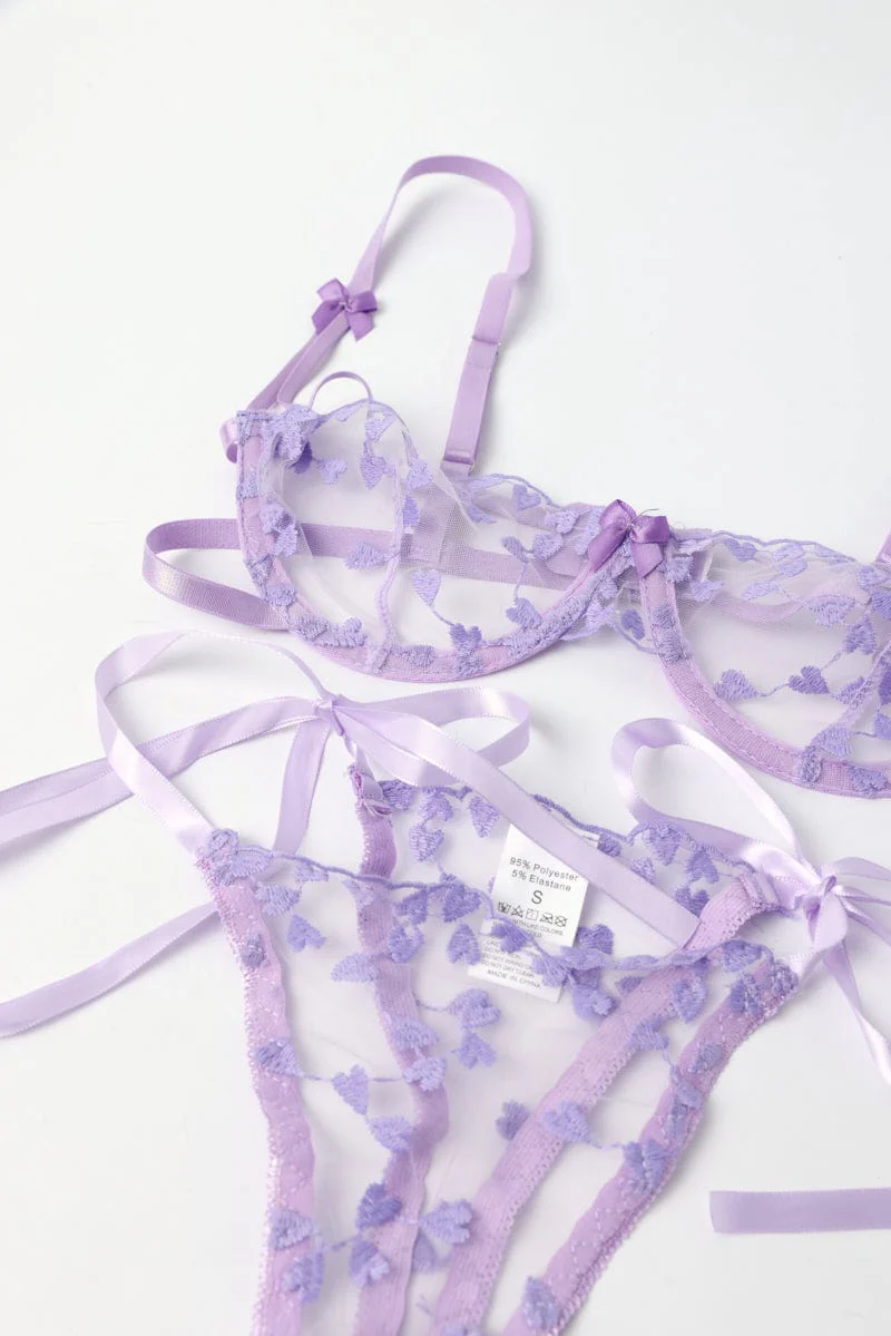 Purple Heart Embroidery Lingerie Set - Image 3