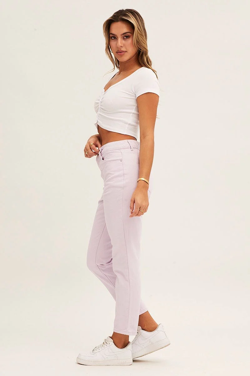 Purple High Rise Mom Denim Jean - Image 4