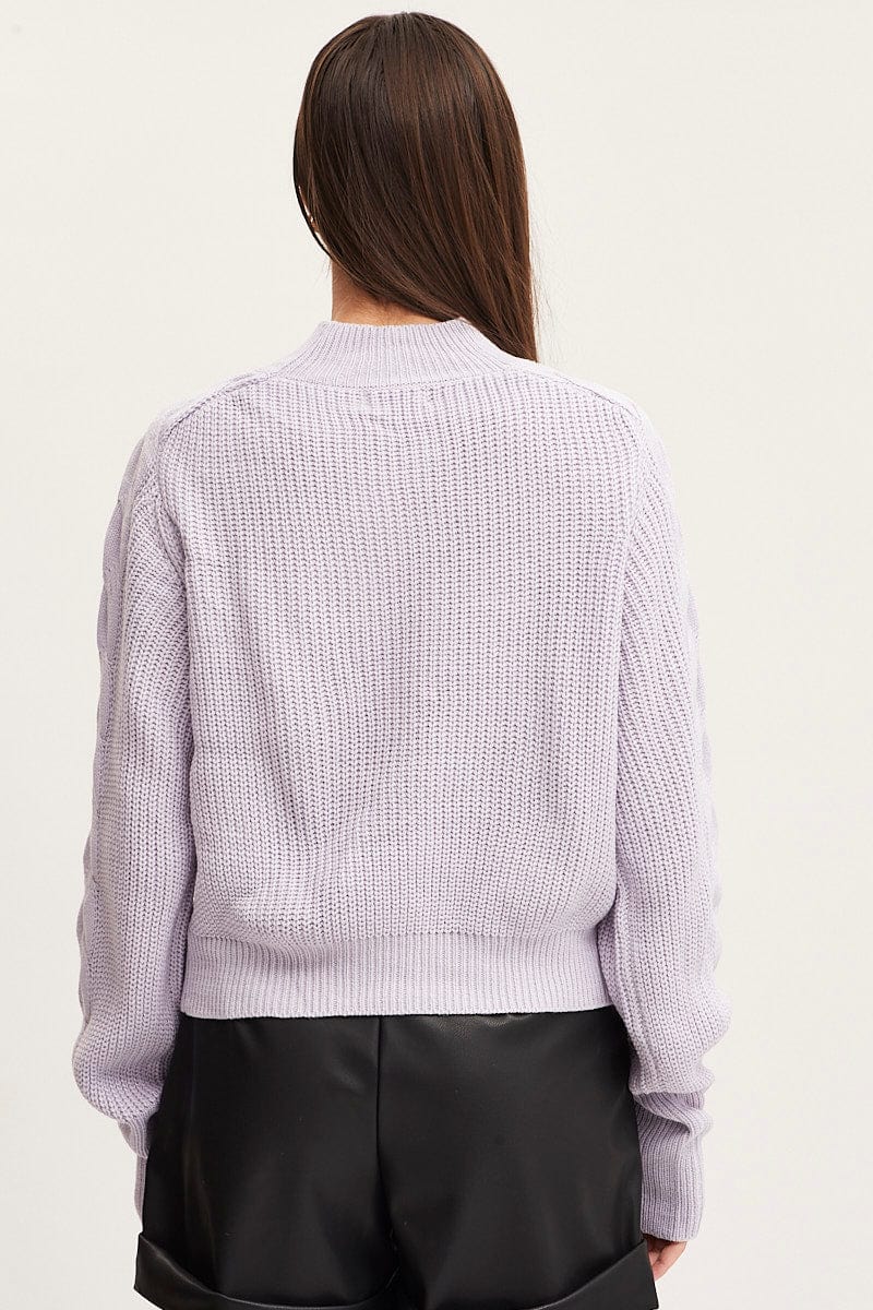 Purple Knit Top Long Sleeve Relaxed Turtleneck Cable - Image 5