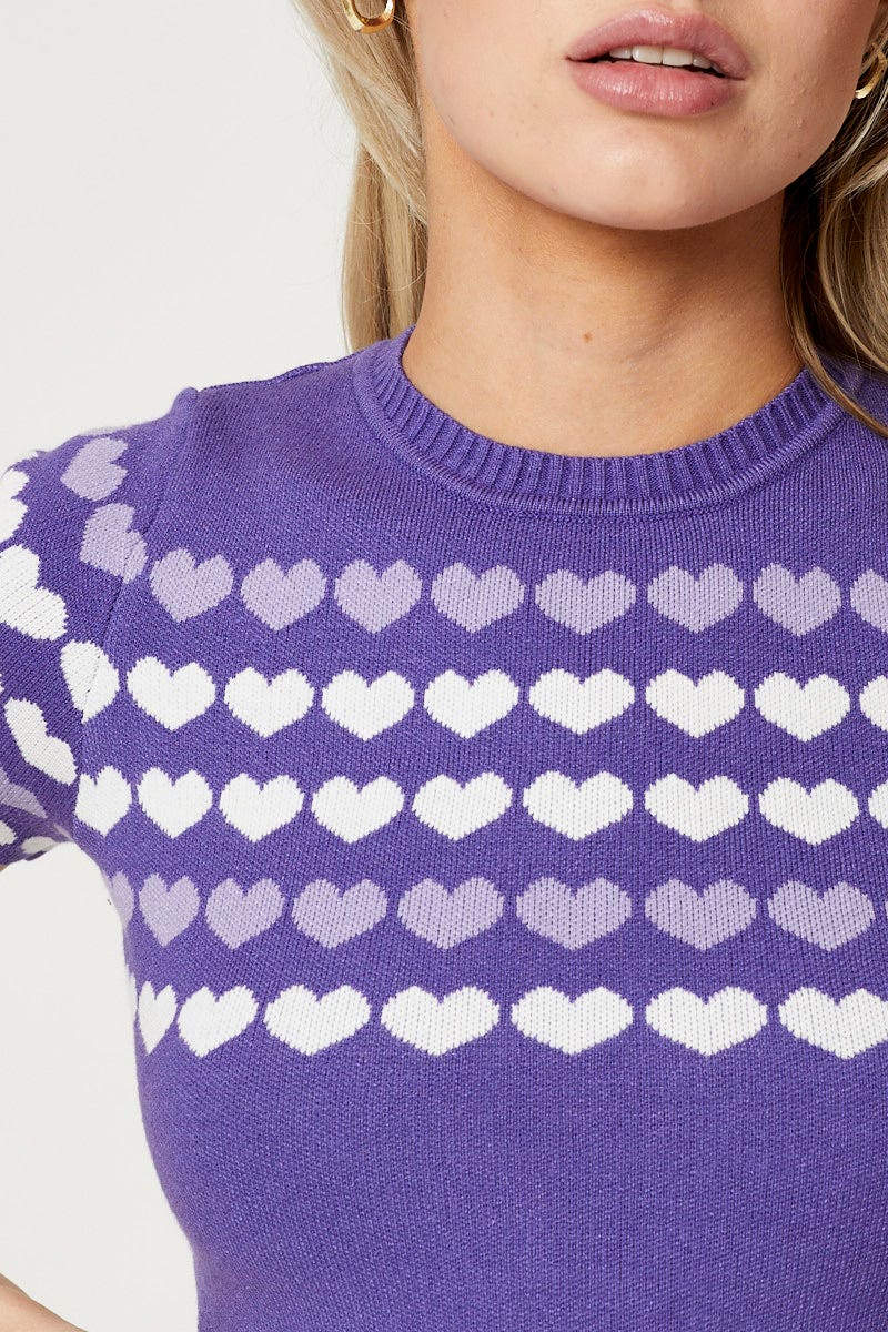 Purple Knit Top Short Sleeve Crop - Image 5