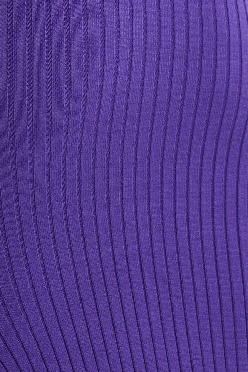 Purple Midi Dress Long Sleeve Round Neck Keyhole Rib Knit - Image 6
