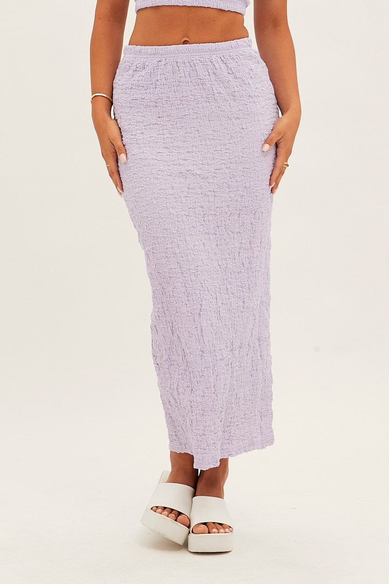 Purple Midi Skirt Elastic Waist Textured - Image 3