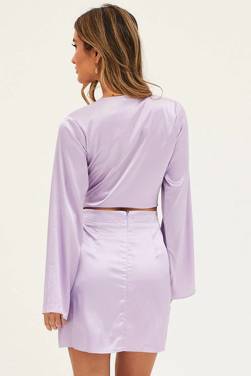 Purple Mini Skirt High Rise Satin - Image 5