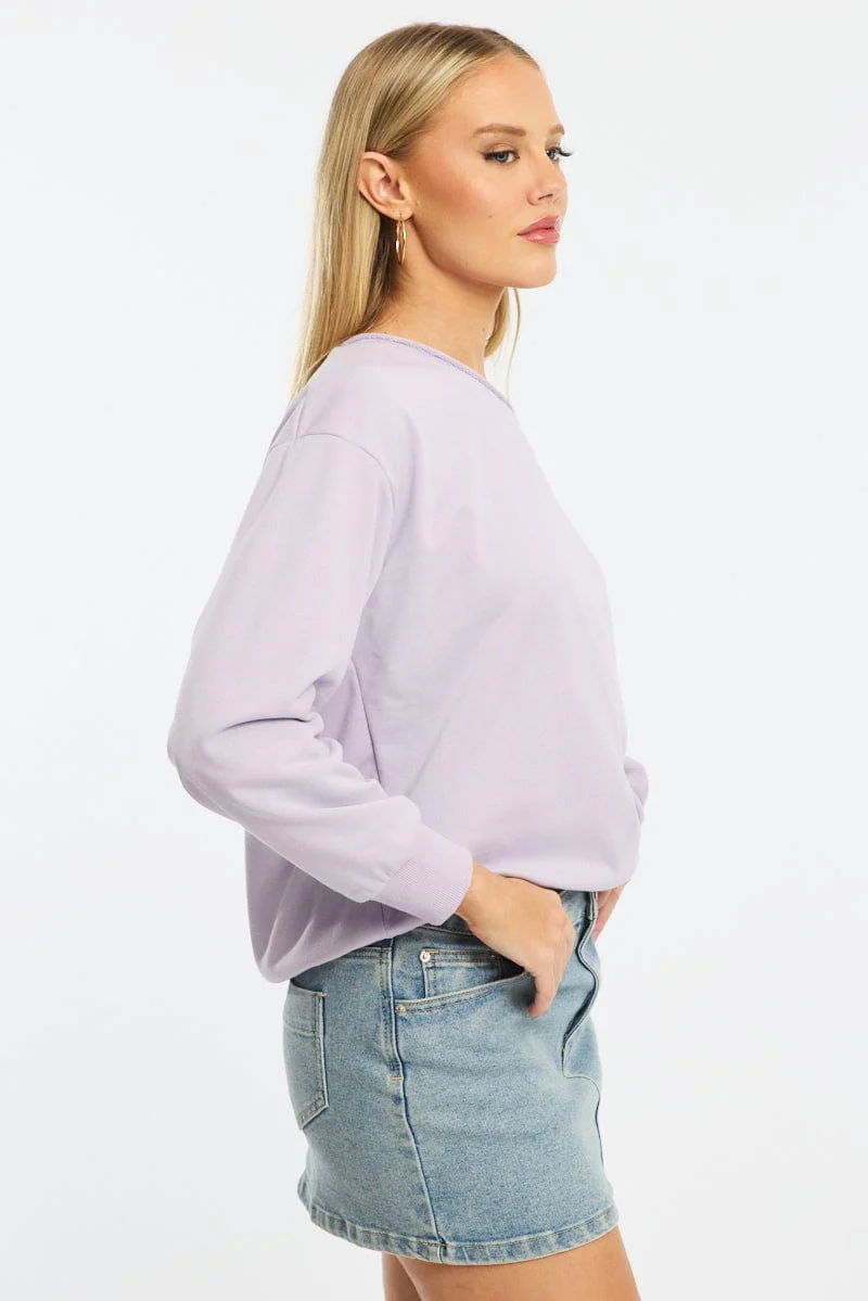 Purple Off Shoulder Sweater Long Sleeve - Image 3