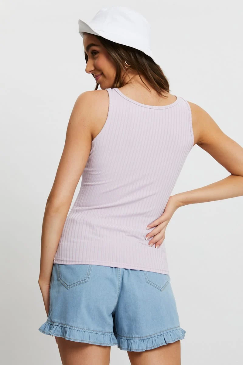 Purple Ribbed Scoop Neck Top - Image 5