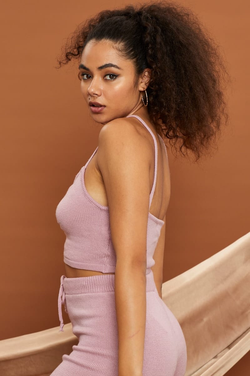Purple Ruched Front Knit Crop Top - Image 2