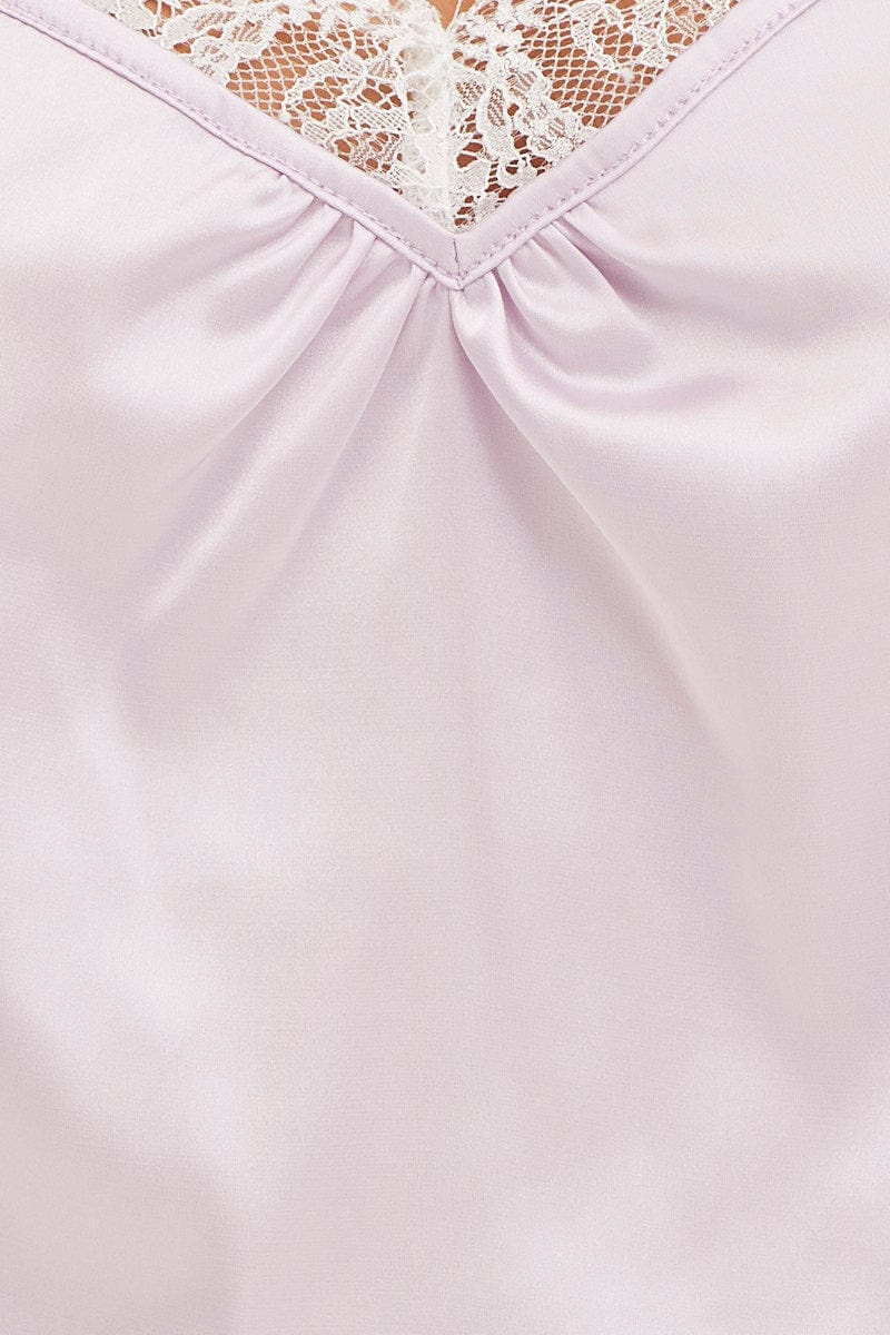 Purple Satin Pajamas Set Sleeveless - Image 6