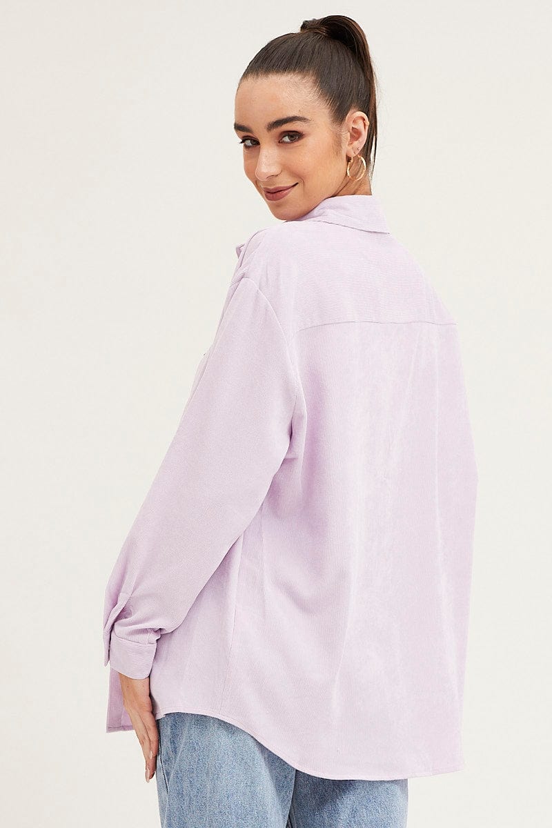 Purple Shirt Top Long Sleeve Collared Corduroy - Image 5