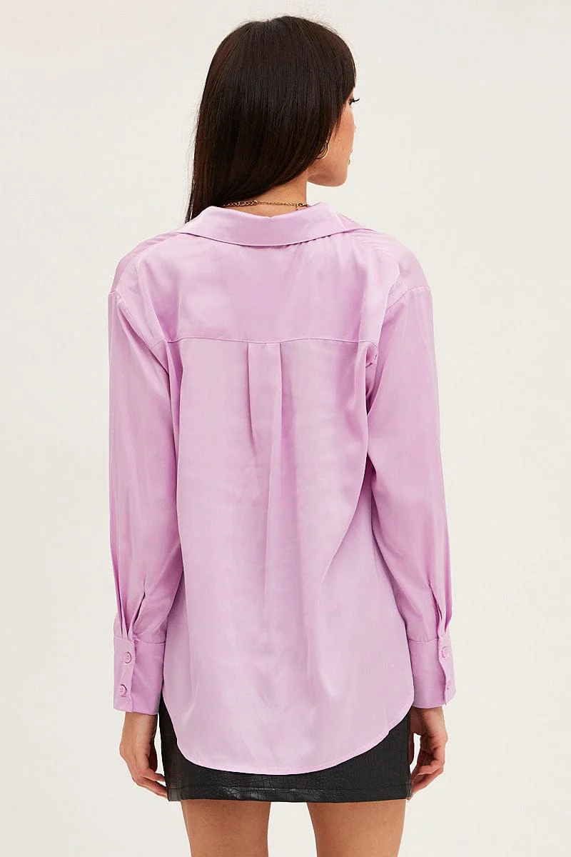 Purple Shirt Top Long Sleeve Satin - Image 5