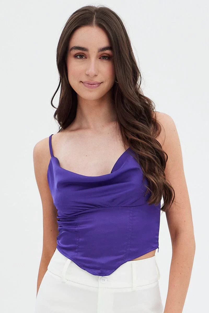 Purple Sleeveless Satin Cami Top - Image 3