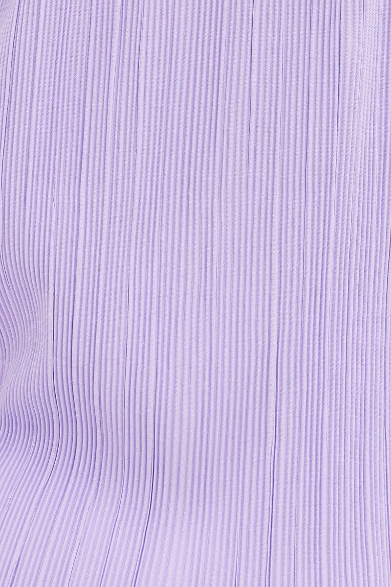 Purple Top Sleeveless V Neck Buttons Details Plisse - Image 6
