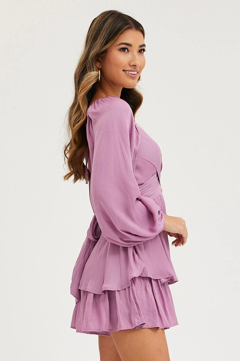 Purple Wrap Playsuit Long Sleeve - Image 4