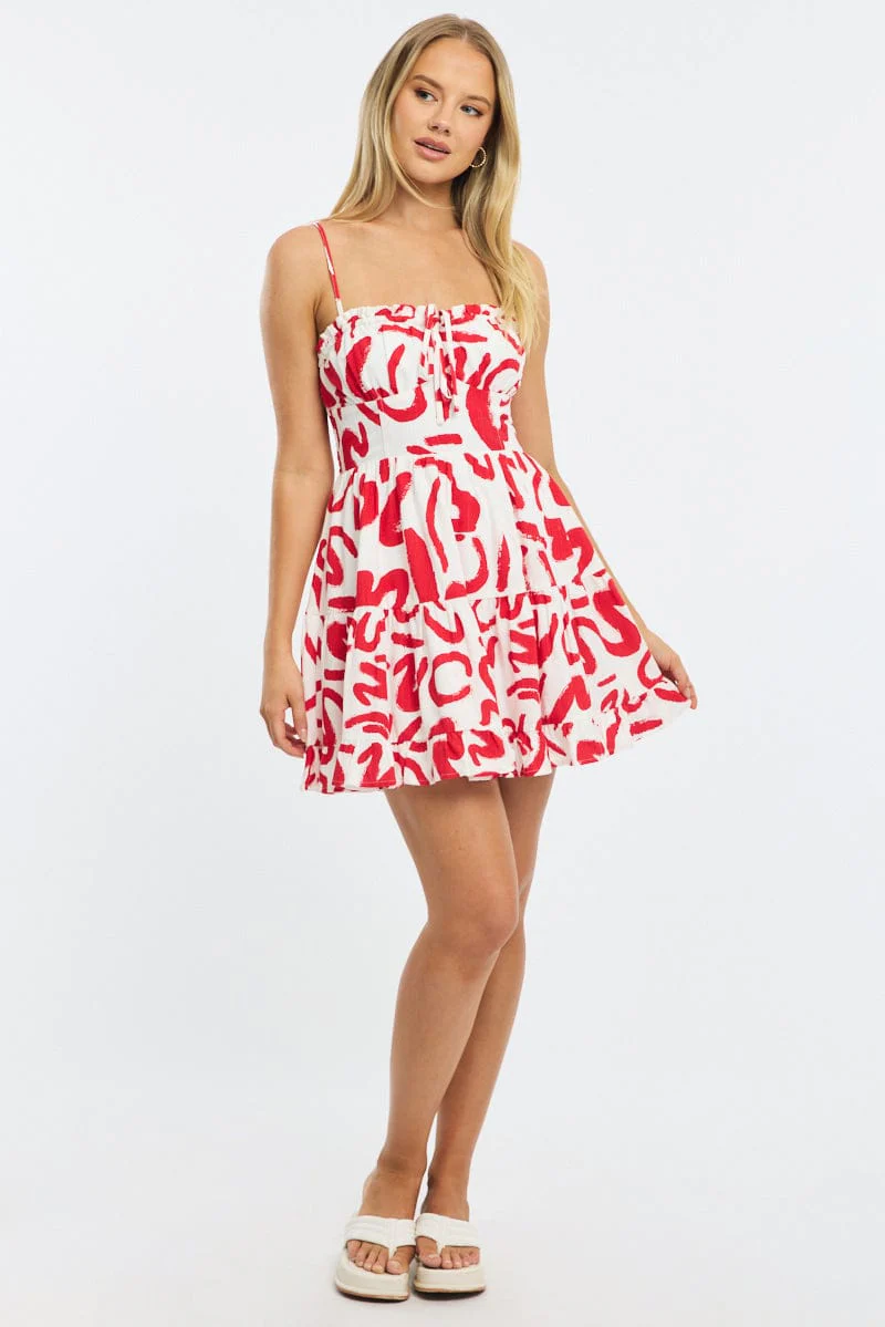 Red Abstract Fit And Flare Dress Mini - Image 2