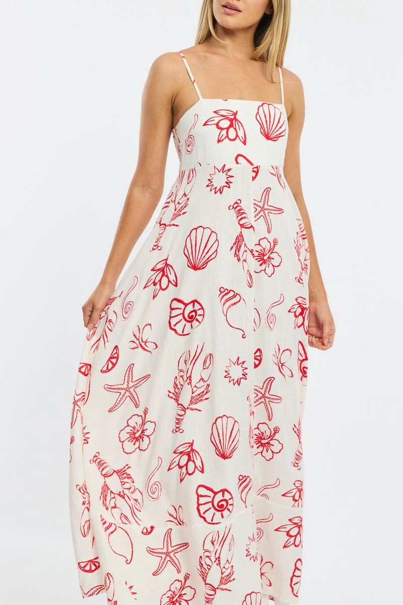 Red Abstract Maxi Dress Strappy - Image 5