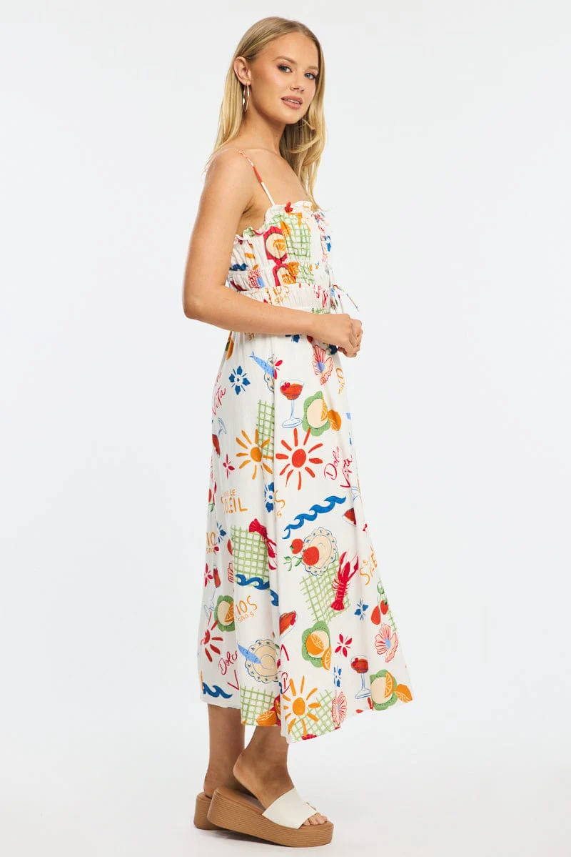 Red Abstract Midi Dress Ribbon Detail Strappy - Image 3