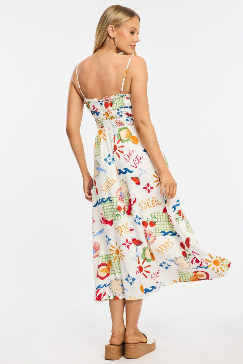 Red Abstract Midi Dress Ribbon Detail Strappy - Image 4