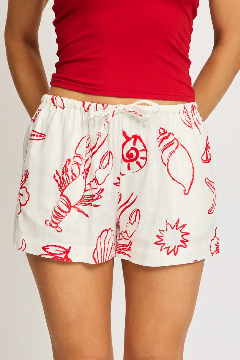 Red Abstract Shorts Mid Rise - Image 2