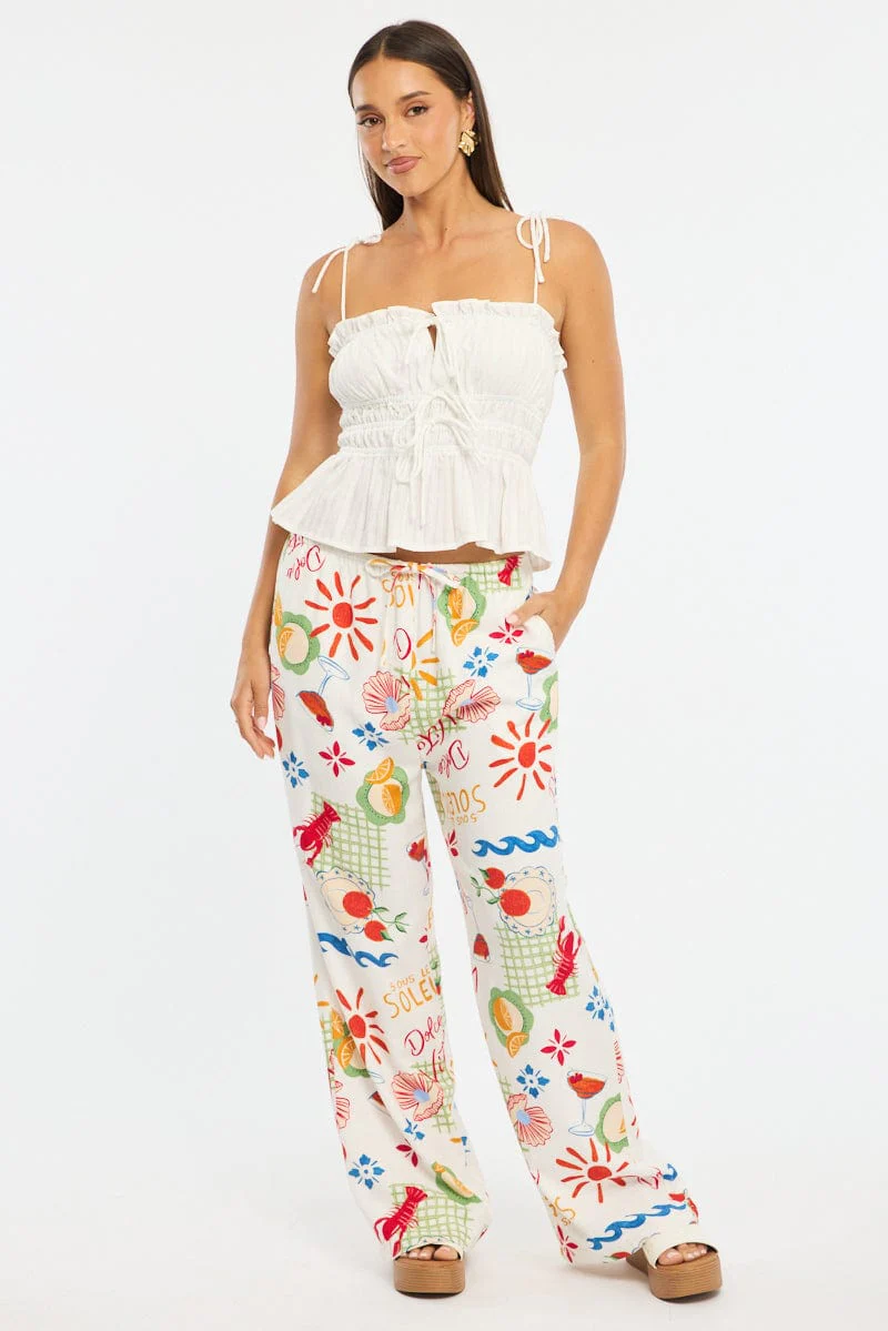 Red Abstract Wide Leg Pants Elasticated Waist - Image 2