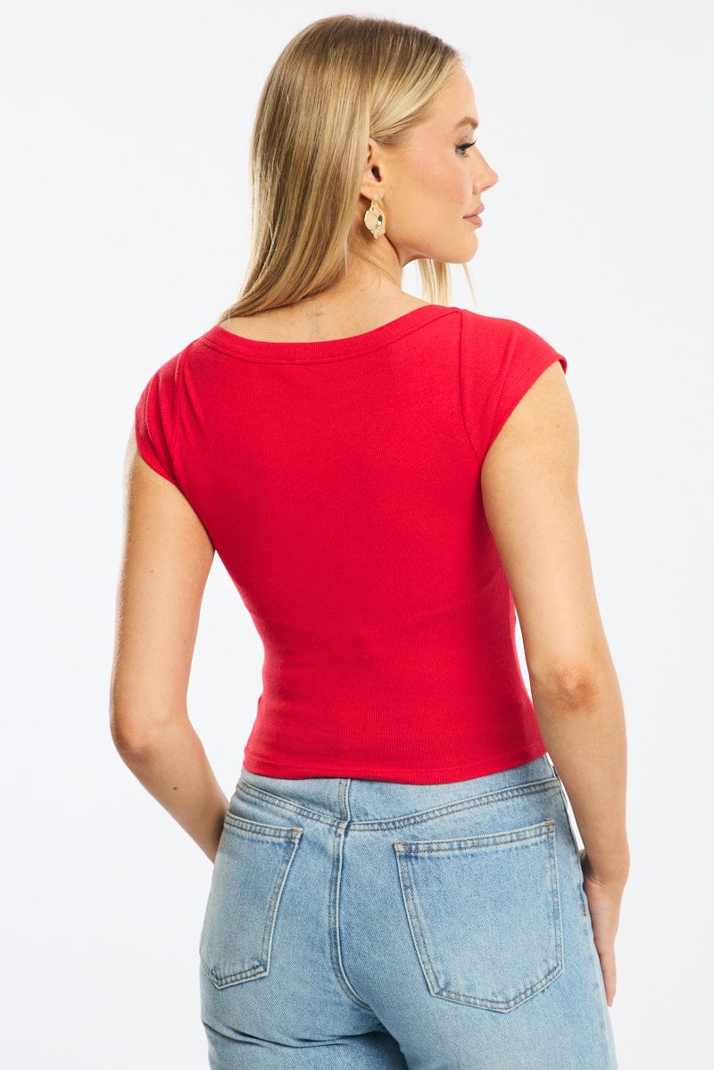 Red Boat Neck Top Short Sleeve - Image 2