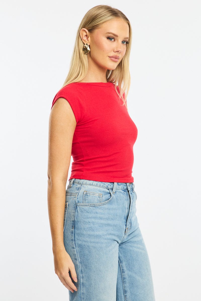 Red Boat Neck Top Short Sleeve - Image 3