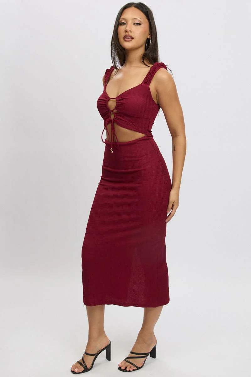 Red Bodycon Dress Textured Midi - Image 4