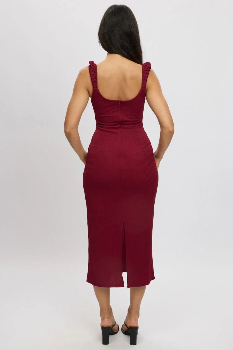 Red Bodycon Dress Textured Midi - Image 5