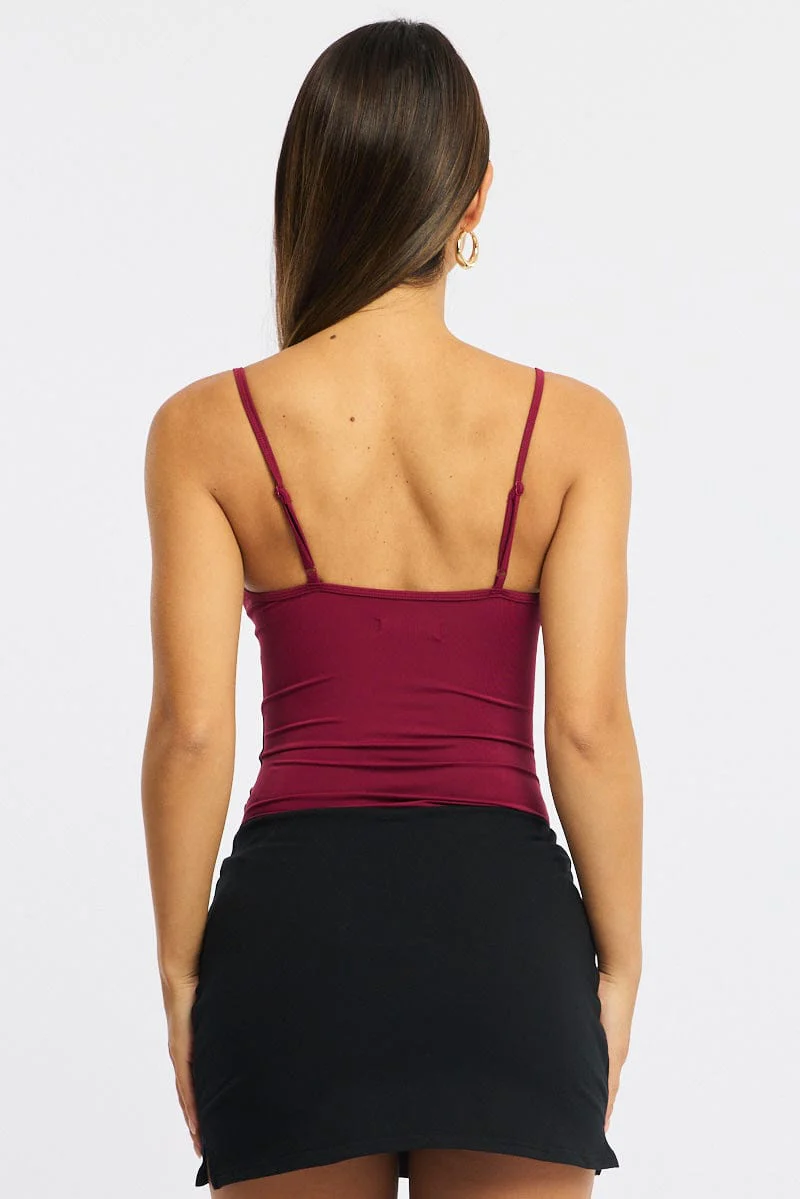 Red Bodysuit Singlet V-neck Supersoft - Image 4