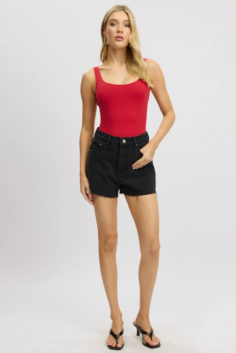 Red Bodysuit Sleeveless Scoop Neck - Image 2
