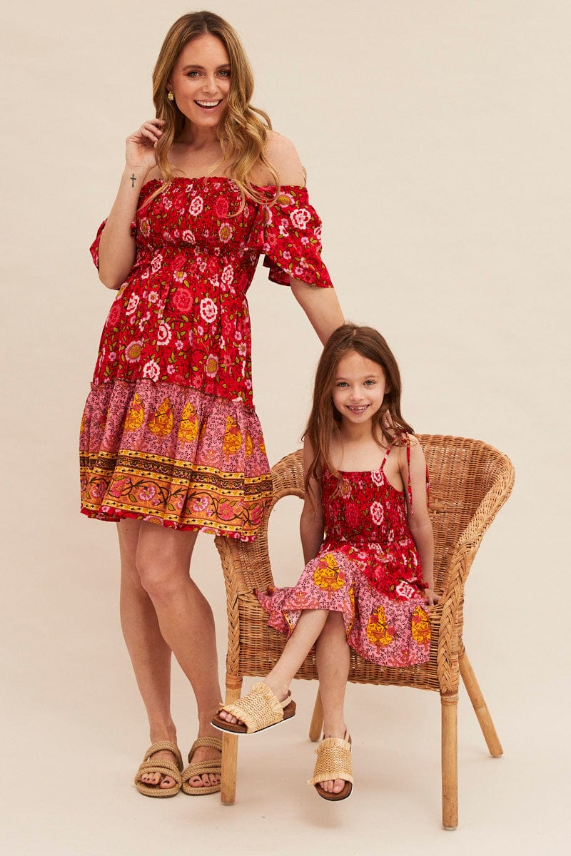 Red Boho Short Sleeve Boho Skater Dress - Image 2