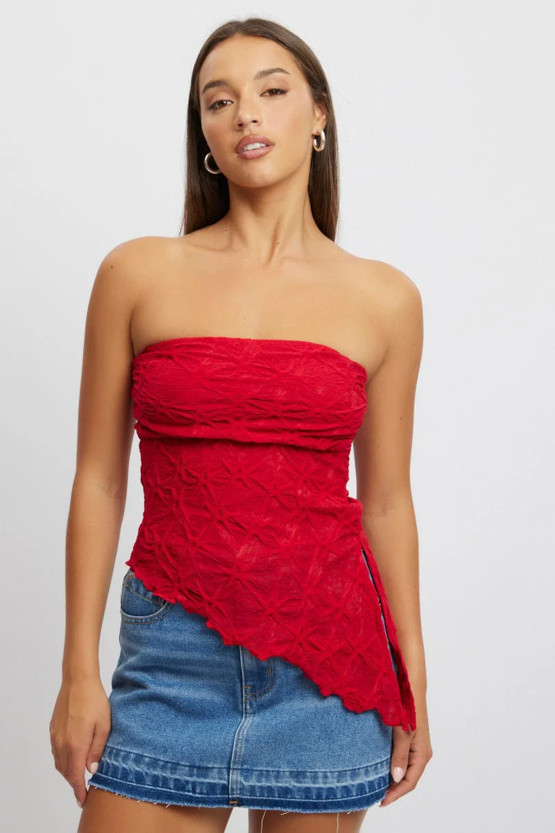Red Boob Tube Top Textured - Image 3