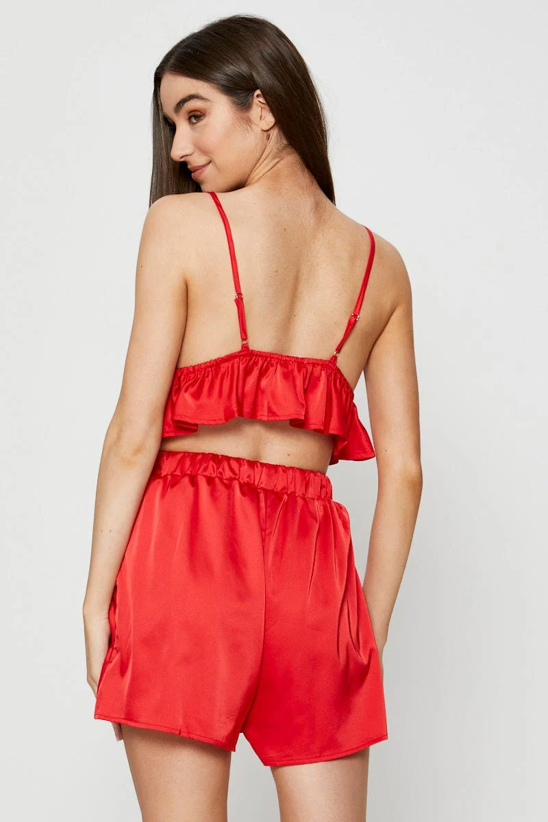 Red Bralette Pyjamas Set Satin - Image 6