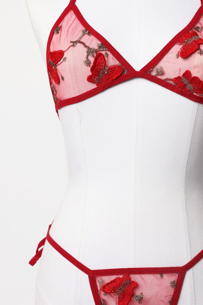 Red Butterfly Embroidery Lingerie Set - Image 3