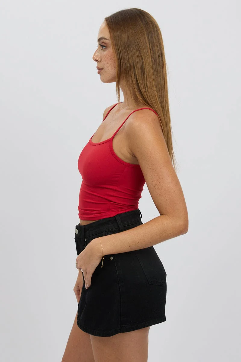 Red Cami Top Thin Strap Supersoft - Image 4