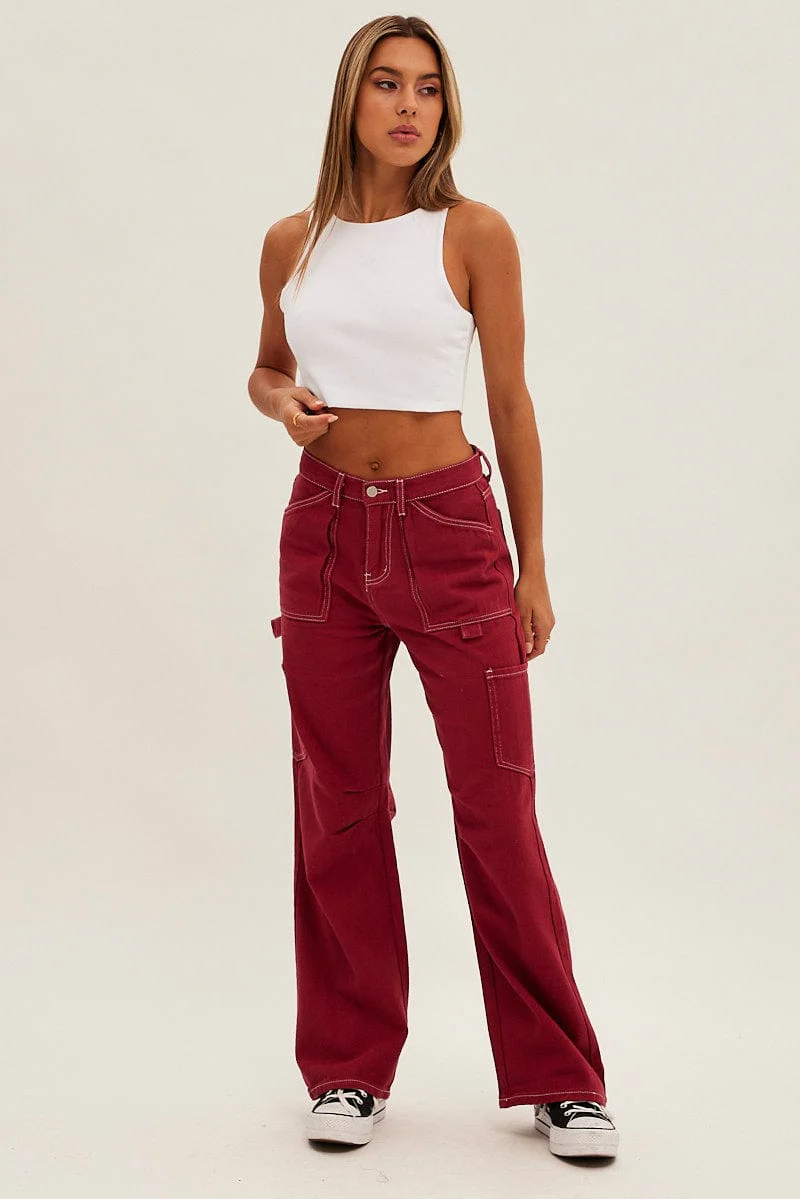 Red Cargo Jeans Mid Rise - Image 3