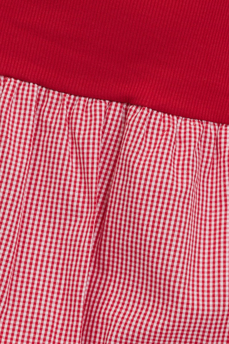 Red Check Bubble Skirt High Rise Rib Waist Mini Balloon - Image 6