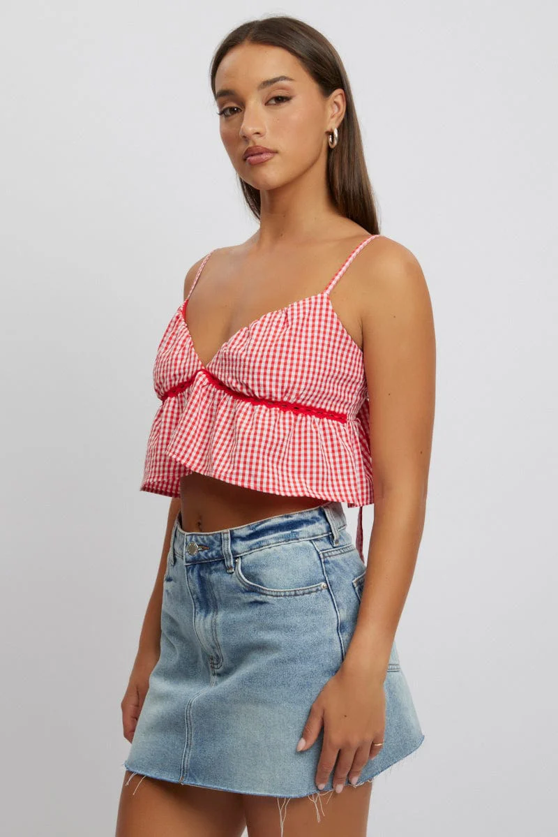 Red Check Cami Crop Top - Image 4