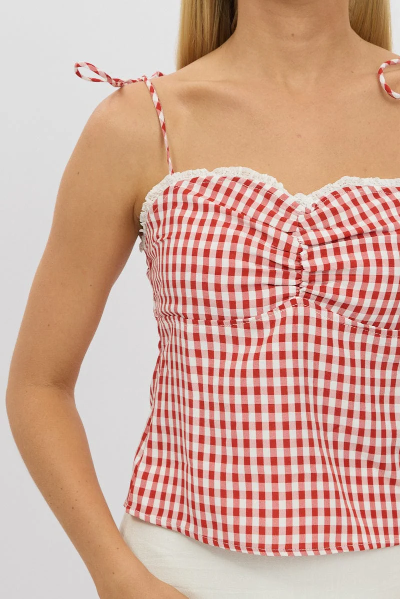 Red Check Cami Top Backless - Image 6